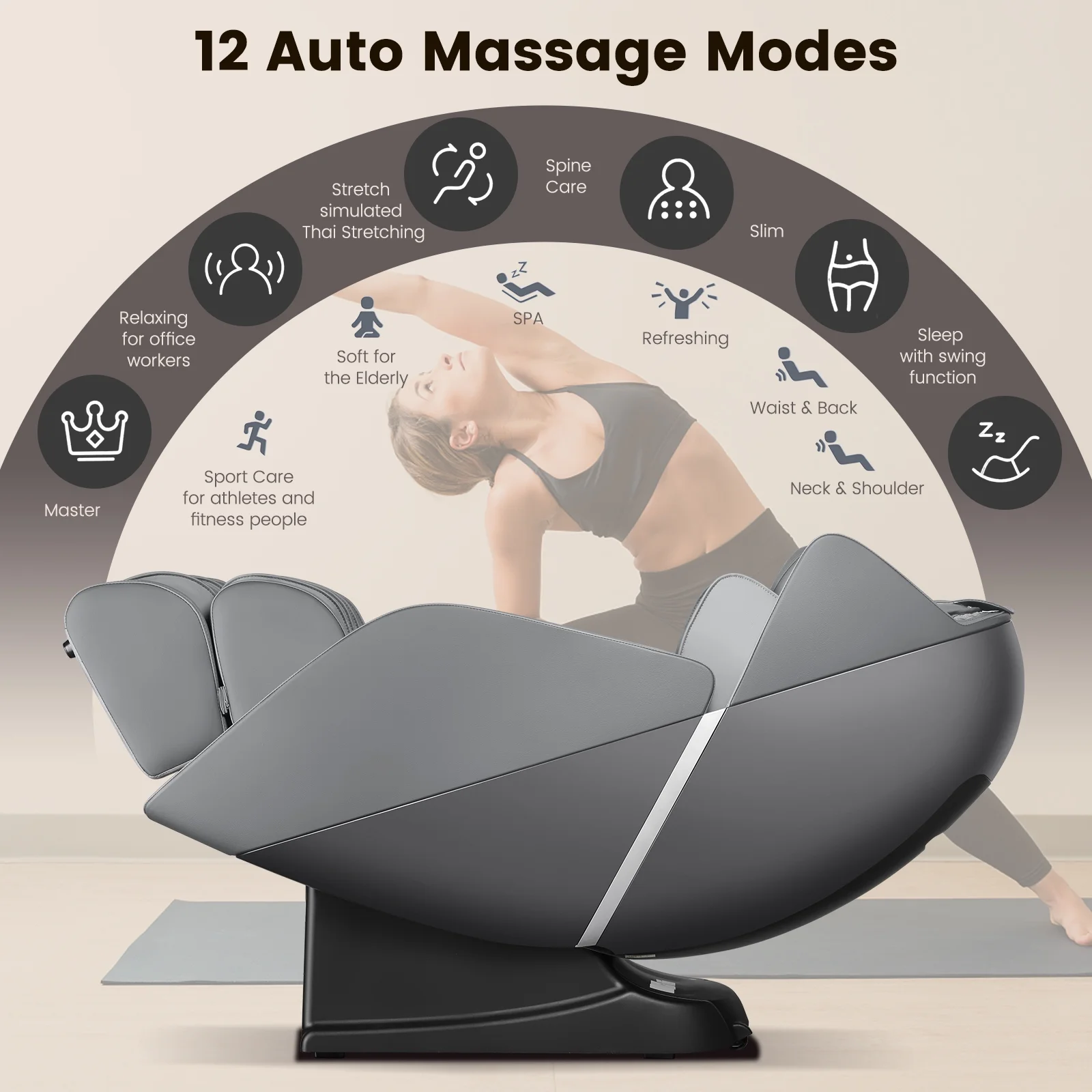 Full Body Massage Chair with Voice Control Heat Foot Roller Gray