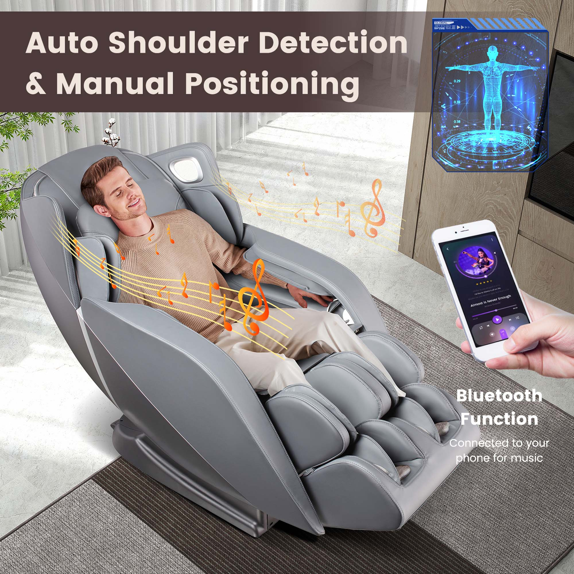 Full Body Massage Chair with Voice Control Heat Foot Roller Gray