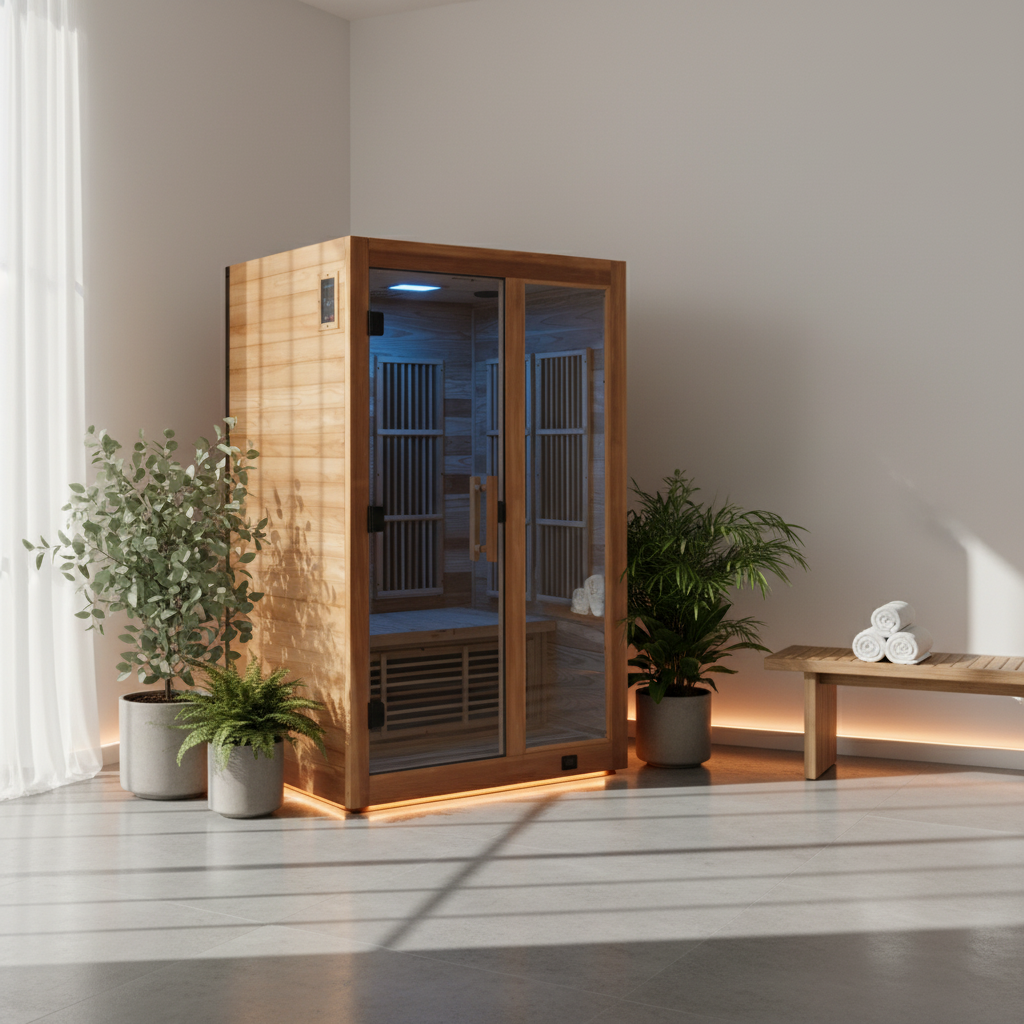 Rylan 2-Person Cedar Wood Indoor Infrared Sauna with Red Light Therapy and Chromotherapy
